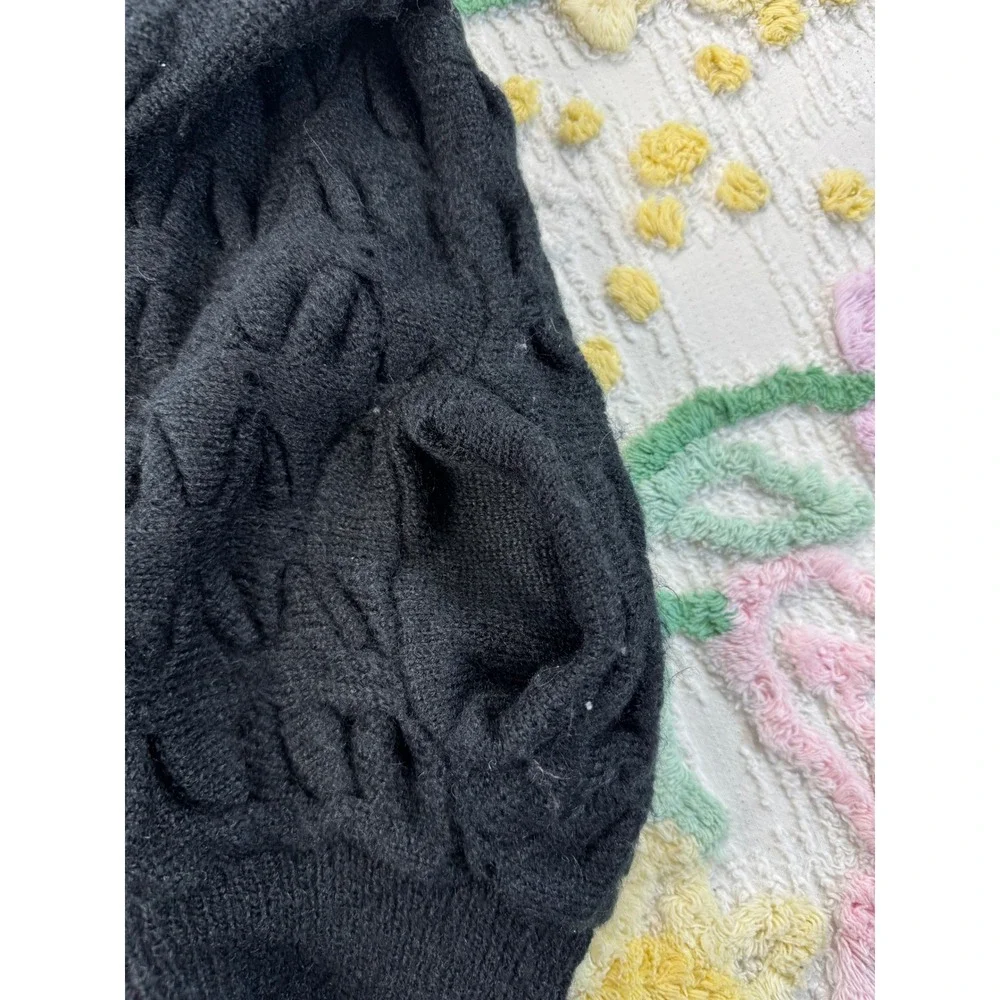 Vintage Rochelle California Black White Geometric Angora Wool Zip Cardigan Large